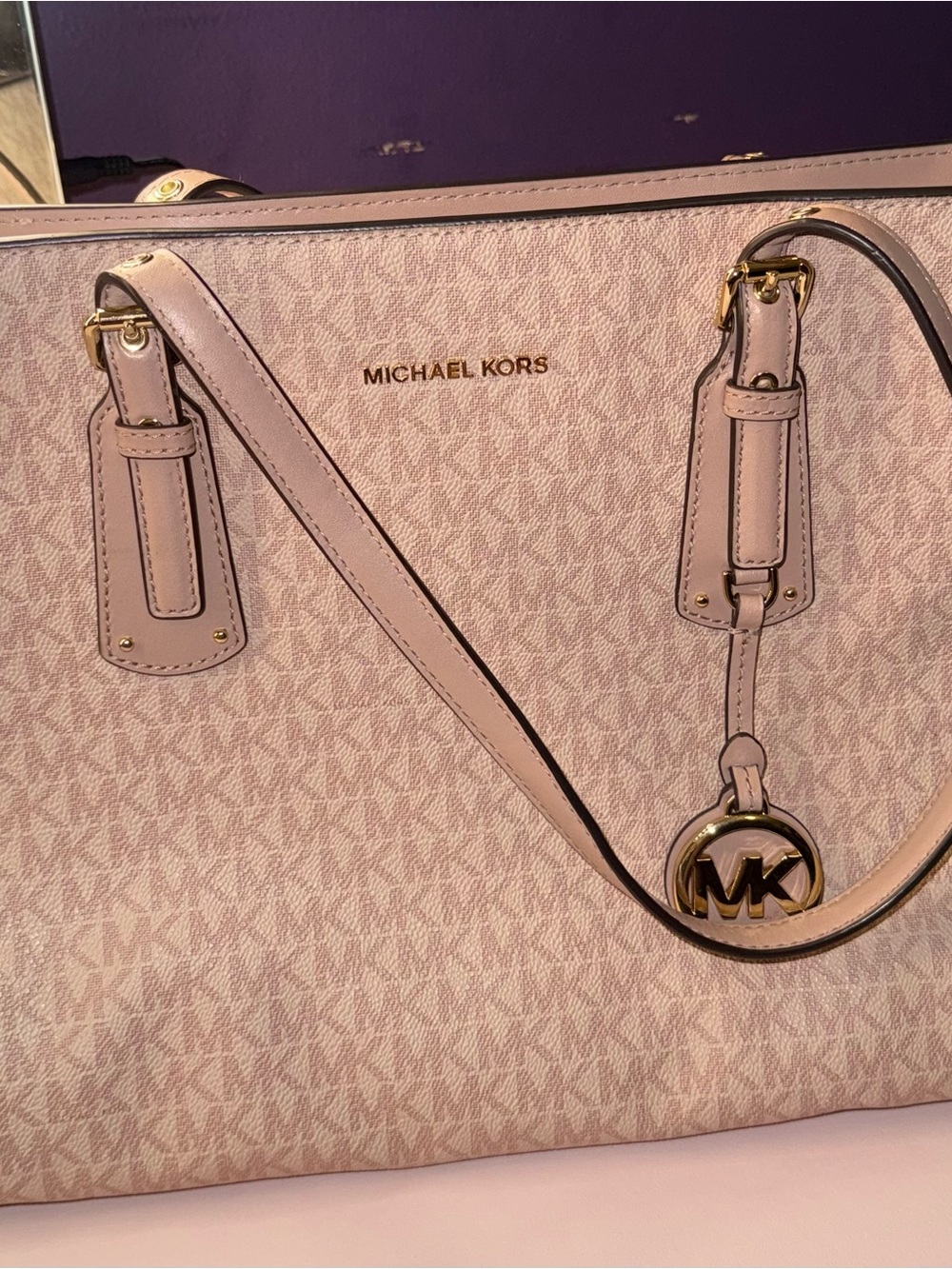 Michael Kors Blush Pink Signature Tote with Gold Hardware